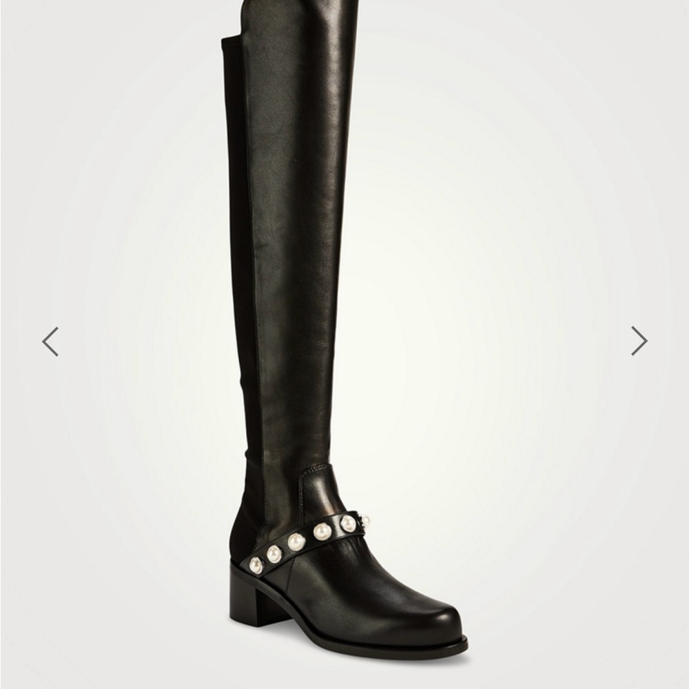 STUART WEITZMAN
Portia 5050 Pearl-Embellished Leather Knee-High Boots - Picture 2 of 5
